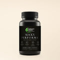 Maxx Performa men's wellness capsules — matte black bottle with silver foil label, 30 capsules